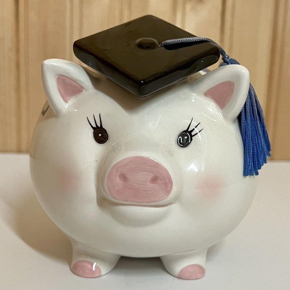 Mud Pie Piggy Bank College Fund Grad Hand Crafted Duke Blue Devils Rare 5.5” - Picture 2 of 9